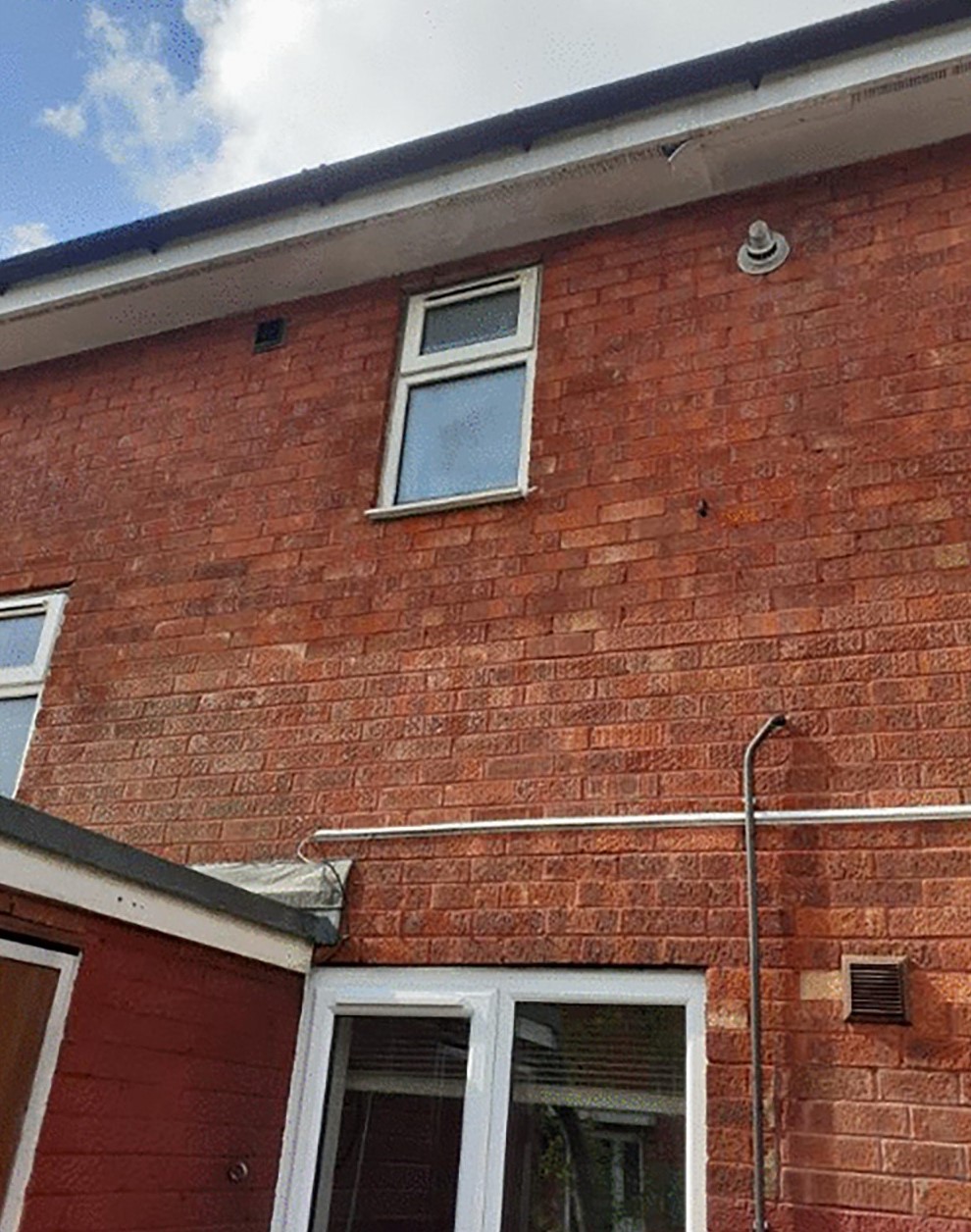 External house fire damage After